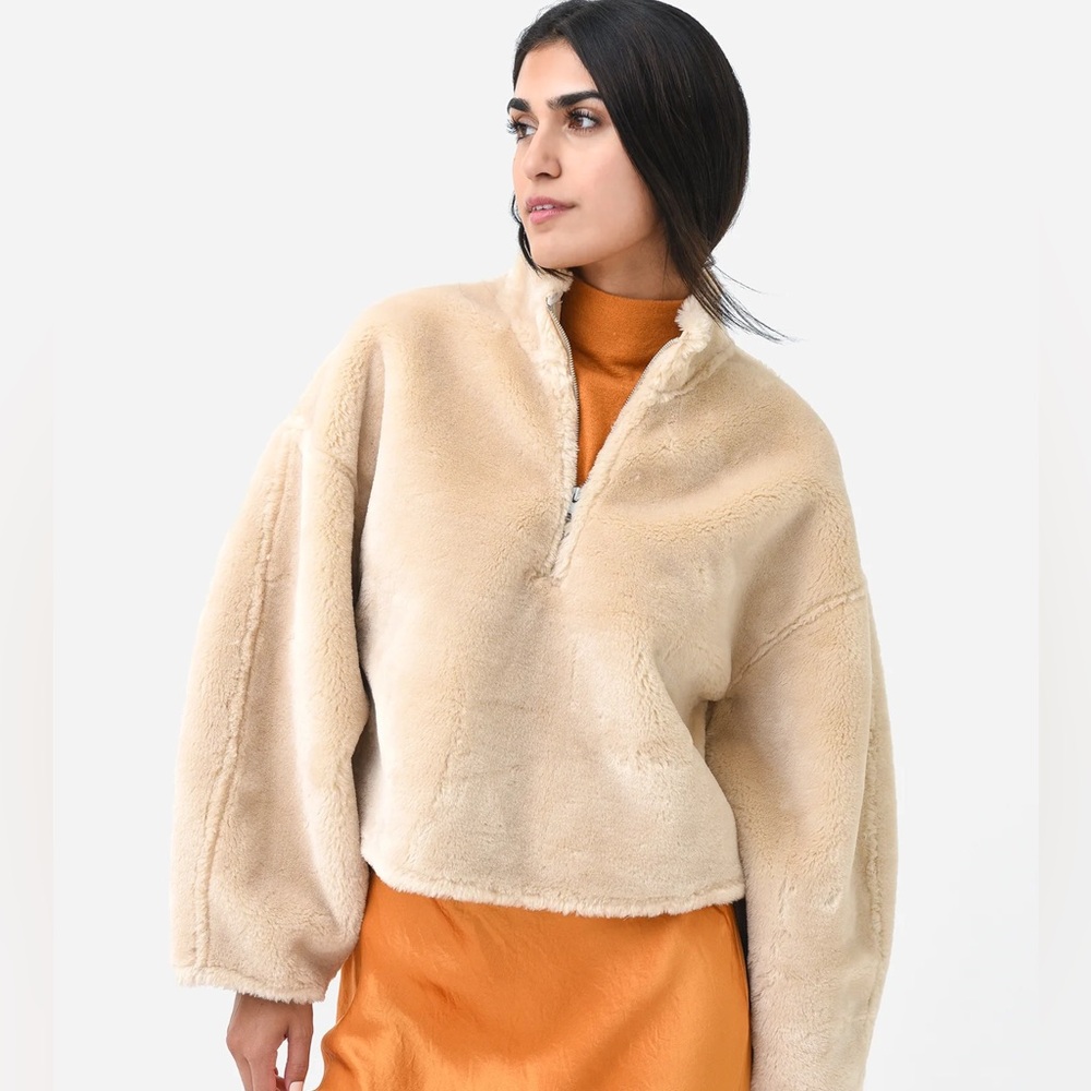 FRAME Faux Fur Popover Sweatshirt | Size M
